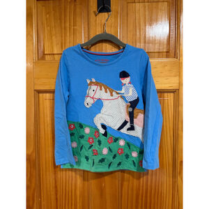 Mini Boden Equestrian Horse Rider Appliqué Long Sleeve Top 4–5Y Blue Cotton